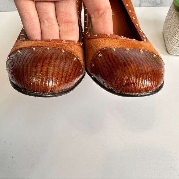 Adrienne Vittadini brown Italian leather suede gold studded heels - Picture 5 of 8